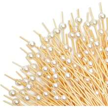 40/300/200/100/50/10 pièces Cure-dents en bambou élégants blancs à perle, de 12 cm de long, convenant pour les amuse-gueules, Noël, les fêtes de mariage, la décoration de nourriture et de boissons, les brochettes de fruits