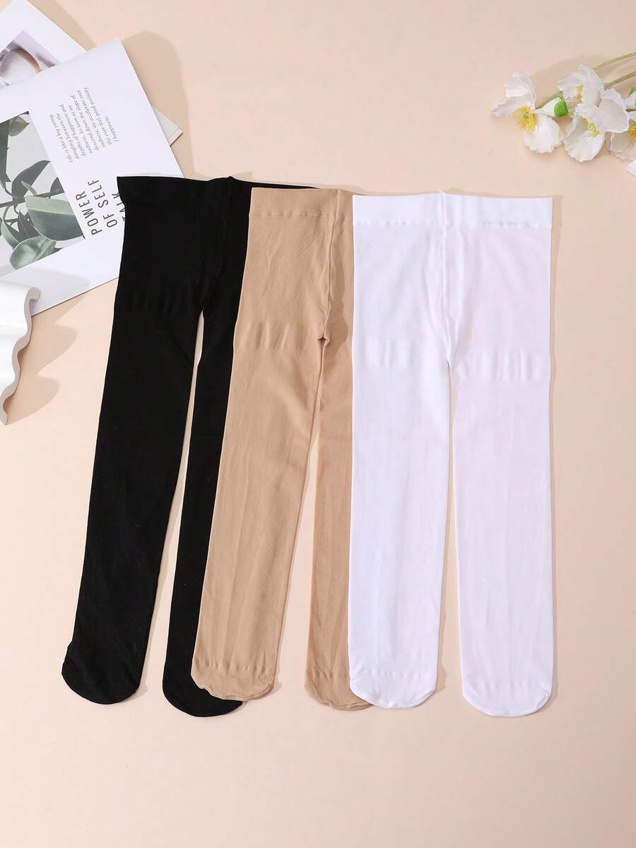 3 Pairs Girls' Velvet Tights, Skinny Fit Elastic Dance Stockings Suitable For Girls