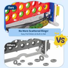 Juego de 4 en Línea Gigante, Juego Jumbo de 4 en Línea con 3 Niveles de Altura Ajustable y Deslizador de Liberación Rápida, Incluye Mini Baloncesto, Golf y Juego de Tirar Aros, para Fiestas Familiares, Interior y Exterior - Rojo y azul - Ver 4