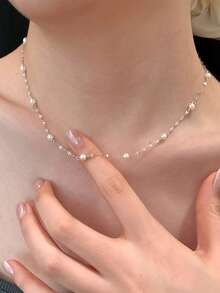 奢华简约闪耀星光不锈钢珍珠项链，女士新款设计，高端品质，不褪色颈链