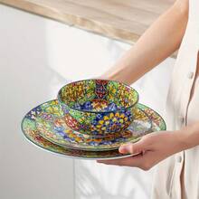 12pcs Bohemian Dinnerware Set With Dinner Plate, Dessert Plate And Bowl, Service For 4 - Bohemian-12 PCS - View 5