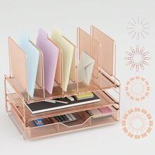 Rose Gold Desk Organizer, Office Organization With Vertical File Holder, File Organizer With Drawer And Office Supplies, Desk Accessories And Workspace Organizers (Rose Gold) - RoseGold - View 1