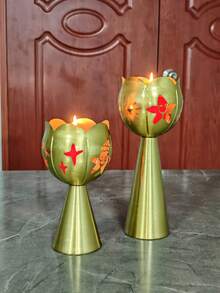 Metal Cone Shaped Scented Candle Holder - Suitable For New Year, Bedroom, Dining Table Center, Hotel Home, Room, Living Room Decor, Wedding, Anniversary, Gift, Holiday Home Decoration - Multicolor - View 2