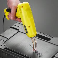 Kit de soldadura de plástico, Pistola de soldadura de plástico de 220W con grapas calientes de 1200PCS y varillas de soldadura de 76PCS, Pistola de soldadura de grapas calientes profesional con luz led, Caja de transporte para kayak, Juguetes - Amarillo - Ver 1