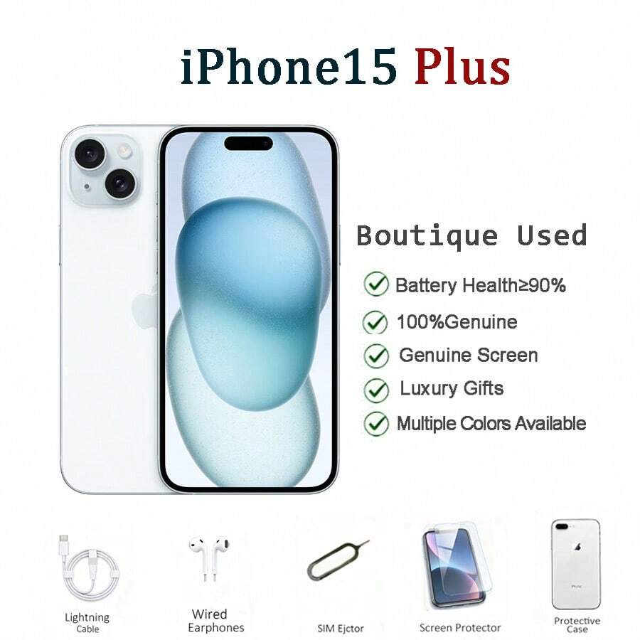 Điện thoại thông minh Apple iPhone 15 Plus 128GB/256GB 6.7" Dual SIM đã qua sử dụng, tình trạng như mới 95%, có các màu Đen, Xanh dương, Hồng, Vàng, Xanh lá cây. Hiệu năng mạnh mẽ, phù hợp cho sử dụng tại nhà/văn phòng và các cuộc họp trực tuyến. - Màu xanh lam - Xem 1
