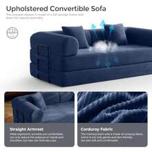 ccSofá cama convertible de 79 pulgadas con marco de forma fija y reposabrazos extraíbles sofá cama modular de pana sofá con colchón plegable para espacios pequeños - no requiere ensamblaje en azulnn - Azulmarino - Ver 7