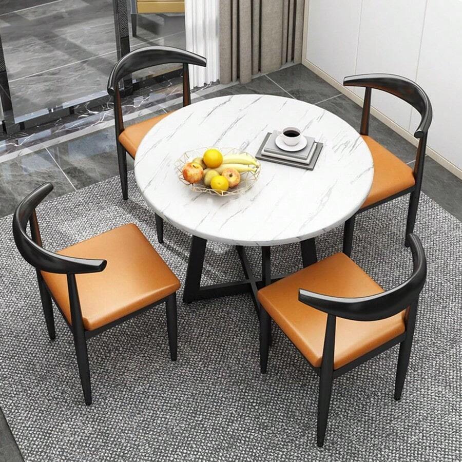 Mesa Redonda Comedor Conjunto Mesa Y Sillas Comedor con 4 Sillas De Comedor Mesa De Ocio Y Juego De Sillas para Cafetería Balcón Sala De Estar Oficina Orange - Naranja - Ver 1