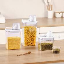 1 Paquete Contenedor de Almacenamiento de Alimentos Hermético con Tapa, a Prueba de Insectos, a Prueba de Humedad, a Prueba de Fugas, Bote de Cocina Portátil para Arroz, Harina, Nueces, Cereales, Organizador de Despensa Doméstica, Accesorio de Cocina Imprescindible - transparente - Ver 4