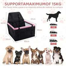wishkit Asiento para Perro Auto Silla de Carro con Cuerda de  Ajustable Ventana de Malla y Tubo de Soporte de PVC Ideal para Mascotas Pequeñas y Medianas - negro123 - Ver 2