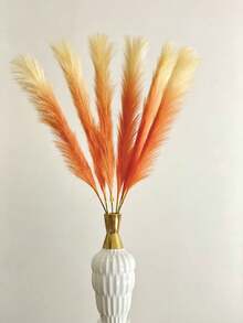 1pc/6pcs Silk Fabric Faux Feather Reed Wedding Party Holiday Birthday Decor Photography Props Home Decoration, Excellent Quality - Small Single Orange Gradient - View 4