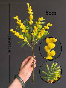 5 Bunches Of High-End Artificial Flowers, Mimosa, Holiday Flowers, Home Decor Fake Flowers, Note: Slightly Shedding Pollen, Romantic Holiday Flowers - Yellow - View 10