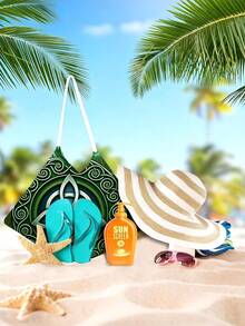 一套沙滩绿凯尔特图案印花躺椅套，速干超细纤维泳池躺椅套，四季通用沙滩巾椅套，带口袋，假日必备，旅行好物