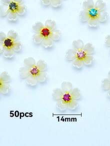 14mm 5-Petal Purple Redbud Flower, Gold Base Claw Crystal Resin Flower, For Clothing Decoration, Handicrafts, Gifts, Handmade Art Enthusiasts, Rhinestone Embellishment - Color Mixing - View 6