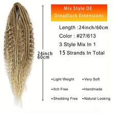 [Boho Chic Dreadlock Extensions] 15pcs Boho Chic Synthetic Dreadlock Extensions |   Double Ended Curly, Mixed Styles, Low Temperature Fiber, Women's Thin Wavy Hairpieces With Curly Ends - fr-16 - Xem 9