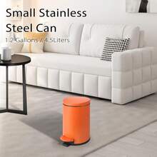 Small Trash Can With Lid Soft Close, 4.5 Liters / 1.2 Gallon Bathroom Garbage Can, Mini Step Trash Bin, Stainless Steel Wastebasket For Bathroom, Bedroom, Office (Orange),Orange - 橘色 - 查看 7