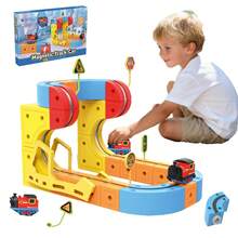 3D木制积木火车轨道套装，含火车和交通标志，STEM玩具，神奇轨道立方体积木，电动高速轨道火车，适合3-8岁儿童，生日派对礼物，66件USB充电电动火车玩具 - 彩色 - 查看 2