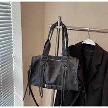 Women Commuter Bag Tote Bag Shoulder Handbag High Quality Biker Style - Black - View 3