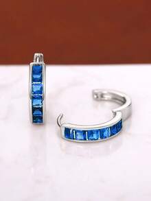 一对优雅的圈形耳环，适合作为礼物送给女性，适用于派对、订婚、周年纪念、情人节和其他场合。 - 藍色 - 查看 2