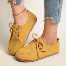 Nuevos zapatos de otoño de talla grande para mujer, zapatos sencillos de suela suave, zapatillas informales planas y versátiles con cordones - Amarillo - Ver 5