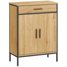 Armoire de salle de bain, étagères à deux niveaux, grand tiroir, style industriel, look chêne sur site - Multicolore - Voir 10