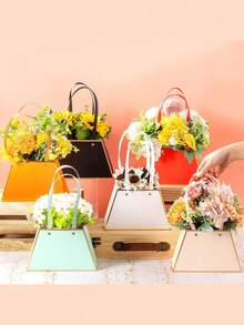 散装花束礼品袋 - 花束盒，用于装饰，纸质花卉礼品袋，带提手的花店用品，派对中心装饰，便携式散装花卉纸质礼品包装袋，适合作为2025年女性毕业礼物、婚礼生日礼物，带提手的便携式花卉包装纸袋，防水空花店盒子（经典款） - 彩色 - 查看 2