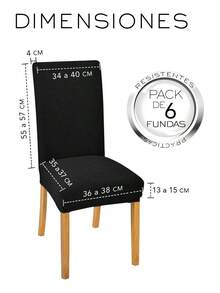Tendencia6 Fundas Elasticas Protectoras Removibles Sillas Comedor Bazarú Cubresilla Color Negro Diseño de en tela Jaquard pack 6 pzs Maxima sujeciónCalidad premium - Negro - Ver 3