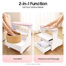 TFCFL 1 Pcs Modern Foot Rest Pedicure Manicure Funiture, Floor Standing Trolley For Foot Bath, 20.47x16.14x21.65 Inches Footbath Stool With Wheels For Foot Baths, Foot Manicures, Foot Massages-Removable Shelf,Comfortable Soft Cushion,Practical Drawer For Beauty Salons, Medical Clinics, Hair Salons, Family Bathrooms - Pink - View 3