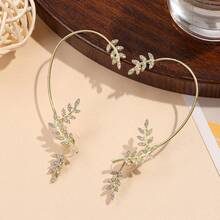 Single Ear Leaf Inlaid Diamond Ear Cuff Non-Pierced Women's Ear Hook Alloy Ear Cuff Ear Hook Jewelry - 銀色左 - 查看 3