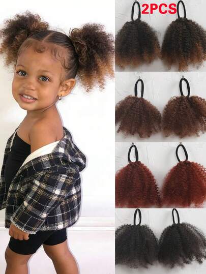 Barn Explosion Fluffig Hästsvansperuk Syntetfiber Afrikanska Lockiga Hårknutar För Flickor, Bekväma Och Lättviktiga Håraccessoarer 2st