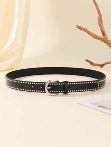 1 chiếc thắt lưng nữ kiểu dáng cổ điển hình vuông, khóa bạc, rộng 2.8cm, chất liệu da PU, phù hợp cho trang phục đi làm hàng ngày. - Khóa đen trắng - Xem 4