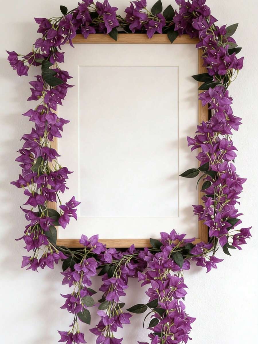 1/30件装 5.9英尺人造三角梅花环，仿丝三角梅藤蔓，长茎仿真三角梅花环，适用于桌面装饰、桌旗、婚礼拱门、墙面装饰 - 紫色 - 查看 1