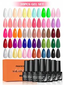 peacecolor 30色凝胶指甲油套装，白色、绿色、粉色半永久彩色指甲油套装，适合初学者，凝胶指甲油美甲用品，女士美甲沙龙礼品 - 彩色 - 查看 2