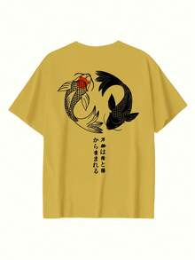 Koszulka damska w kolorze żółtym z bogatej bawełny, z nadrukiem Yin-Yang Koi, na co dzień, na plażę, nowa odzież sportowa damska na wiosnę/lato, modna, miękka, oddychająca, czarna, z krótkim rękawem - kurkuma - Zobacz 3