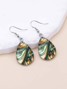 1 Pair Vintage Minimalist 316 Stainless Steel Teardrop Earrings With Sand Pattern, Elegant Jewelry Earrings Suitable For Women's Daily Wear And Gifts - Silver - View 7