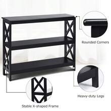 COSTWAY Industrial 3-Tier Console Table, Rustic Sofa Side Table With Storage Shelf, X-Design Bookshelf Narrow Accent Table For Entryway Hallway Living Room, Black/White - Black - View 2