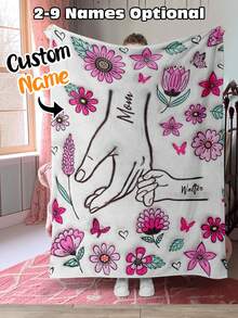 Customized Blanket Throw With Personalized Name And Text, Can Be Used As A Shawl, Floral Pattern Custom Blanket For Home Decor - Style 3 - View 35