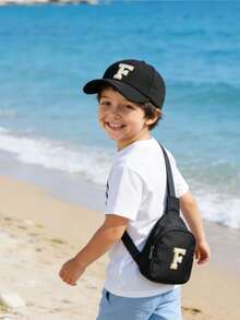 2PCs Children Baseball Hat With Mini Bag Boys Girls Camping Hat Anti-UV Strap Kids Bucket Hat Headwear For 3-8 Years Old Baby - Black - View 3