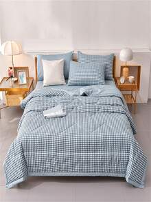 1件亲肤格子+花卉绗缝宽边夏季被，柔软细腻，吸湿透气，简约时尚空调被