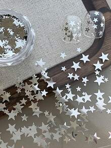 2件/套迷你超薄星星亮片美甲配件，闪亮金银色，3D星空美甲装饰，混合尺寸，合金金属美甲用品，美甲饰品 - 彩色 - 查看 2
