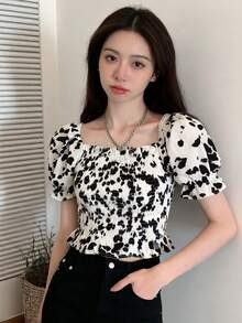 Summer Casual All-Over Print Slim Fit Short Sleeve Shirt - Black and White - View 6