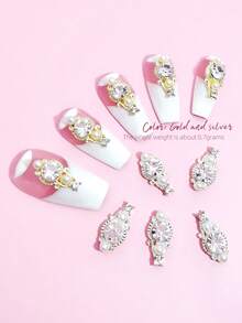 10pcs Gold & Silver Alloy Rhinestone Pocket Watch Design 3D Metal Crystal Glass Faux Pearl Nail Art Jewelry DIY Accessories, Suitable For Girls And Women Nails Nail Supplies - Multicolor - View 2