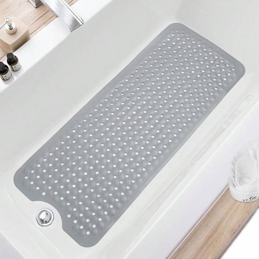 Bath Tub And Shower Mats, Non Slip 40 X 16 Inch Extra Large Bathtub Mat, Machine Washable Bathmat With Drain Holes, Suction Cups For Bathroom Floor, Gray - 灰色的 - 查看 1
