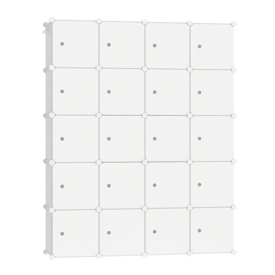 20-Cube PP Wardrobe, 2 Bars, Multi-Purpose, Dimensions 145x178x37cm, Black/White - White - View 1
