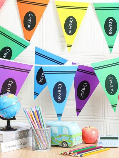12pcs - Rainbow Curtains And Triangle Pennant Banner, Suitable For Schools And Kindergartens, Can Be Raised On The First Day Of School, School Rainbow Curtains, Rainbow Color Indoor Curtains, Rainbow Flags, Rainbow Crayon Curtains, Can Be Used For Bedroom, Playroom, School, Classroom Decor, Room Decor, Indoor Decor Background, Blackout Curtains, Indoor Blackout Decor Rainbow Curtains.