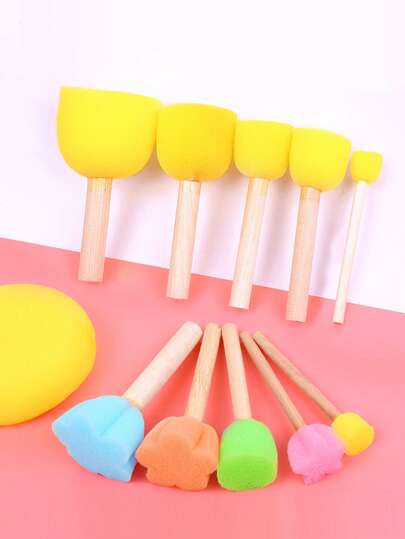 10pcs Round Flower Sponge Painting Brushes, Children's Painting Sponge Stamps, Graffiti Printing Rods, Kids Party Drawing Art Craft Tools, Random Colors