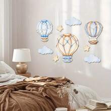 9pcs Blue Hot Air Balloon Wooden Wall Decor, Home Decor, Room Hanging Ornament - Multicolor - View 5