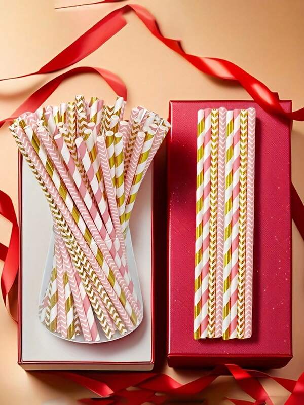 100pcs EcoPapers Striped Paper Straws, 6mm Diameter, 197mm Length, Disposable Drinking Straws, Suitable For Weddings, Birthdays, Cafes, Dessert Shops And Home Gatherings