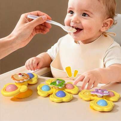 3件套吸盘旋转玩具，婴儿玩具，适合幼儿旋转玩耍，感官玩具，益智玩具，洗澡玩具，餐椅玩具，送给男宝宝/女宝宝的生日礼物，适合婴儿日常使用