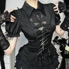 CF25140 Gothic Style Cross Hollow Lolita Shirt Subculture Versatile New Palace Style Short Sleeve - màu đen - Xem 2