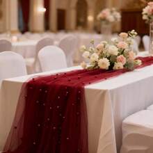 1pc Pearl Decor Sheer Fabric, Photography Backdrop, Can Be Used As Table Runner, Pearl Background Tablecloth, White Pearl Sheer Tablecloth For Wedding, Wedding Arch Decor, Wedding Reception, Bridal Shower, Party Decoration - Multicolor - View 8